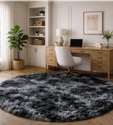 Productafbeelding van Solidchoice - Ronde Fluffy Vloerkleed voor Woonkamer en Slaapkamer
