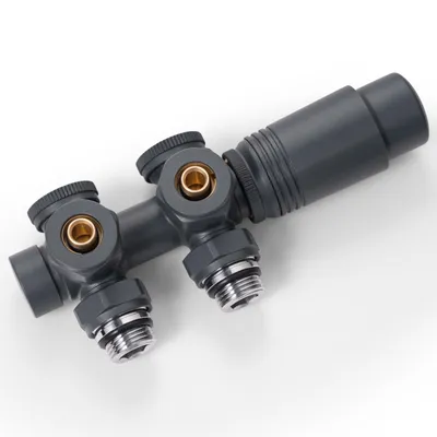 Immagine prodotto di S'AFIELINA Set multiblock per raccordo radiatore, antracite (1 pz) Blocco rubinetto termostatico Valvola Accessori per riscaldamento Forma angolare e diritta passante