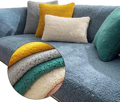 Produktbild von Unyqoos® Sofabezug wasserdicht – Schutzüberwurf für Ecksofa (L-/U‑Form), Kurzplüsch, rutschfest mit Latex‑Partikeln, Hellblau, 70 x 70 cm, 1/2/3/4‑Sitzer