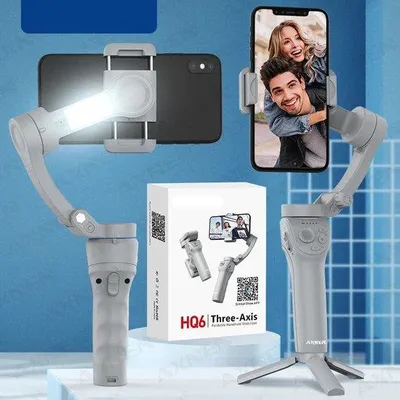 Immagine prodotto di Stabilizzatore portatile per smartphone - A 3 assi - Anti-vibrazioni - Treppiede pieghevole per selfie - Bianco
