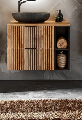 Produktbild von MONTIERT Design Badmöbel Set XILO 80 cm mit Waschbecken schwarz LED Soft-Close Waschtisch