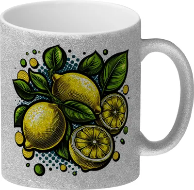 Produktbild von Zitronen Comic Glitzer-Kaffeebecher