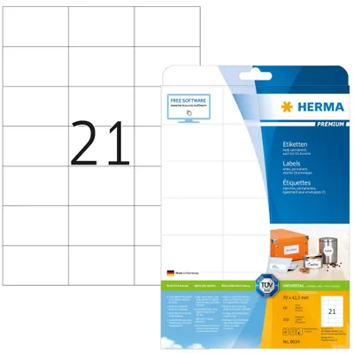 Produktbild von Etiketten Premium A4, weiß 70x42,3 mm Papier matt 210 St.