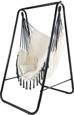 Produktbild von CCLIFE Hängesessel mit Gestell Kissen Hängeschaukel Hängestuhl Bis 100kg Indoor & Outdoor Garten Hängesitz, Beige-schaukel