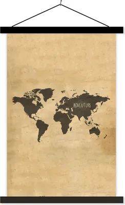 Produktbild von MuchoWow® Textilposter Weltkarte - Vintage - Papyrus - Zauberspruch 120x180 cm mit schwarzem Rahmen - Fotos