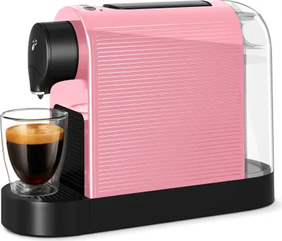 Produktbild von Tchibo Cafissimo „Pure plus“ Kaffeemaschine Kapselmaschine für Caffè Crema, Espresso und Kaffee, 0,8l, 1250 Watt, 11,9 x 33,7 x 24 cm, Cherry Blossom