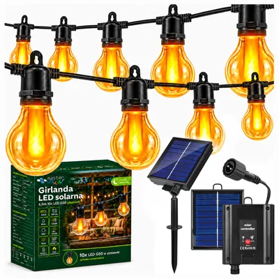 Produktbild von Solar LED Lichterkette MasterLED für Außen, 6,5m mit Flammeneffekt, Warmweiß 2700K, Dämmerungssensor, IP44