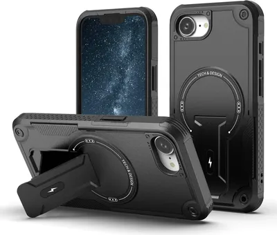 Image de Coque pour Apple iPhone 17e / 16e Armor MagSafe avec support et béquille, noir