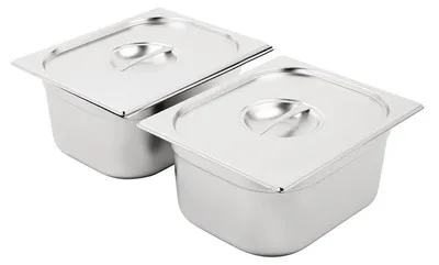 Produktbild von Vogue Edelstahl 1/2 Gastronorm Behälter mit Deckel - 4 Behälter