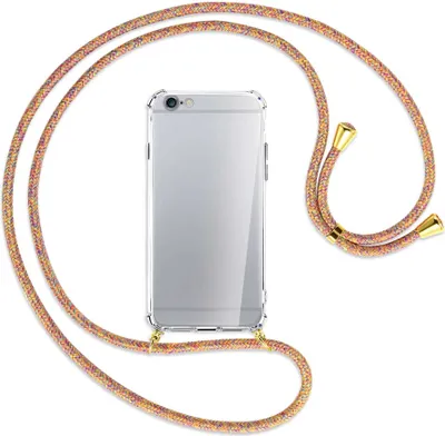 Produktbild von Handykette Backcover-Schutzhülle mit Band (Metall goldfarben) für Apple iPhone 6 / 6S - Rainbow