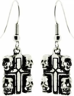 Produktbild von Ohrringe Grabkreuz Ohrhänger Kreuz & 4 Schädel Ohranhänger Grab earrings tomb
