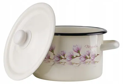 Zdjęcie produktu dla Garnek Emaliowany 3L Tradycyjny Gładki 3L Magnolia Indukcja Gaz Pokrywka