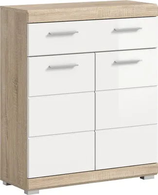 Produktbild von Badezimmer Unterschrank, 74 cm breit, in Sonoma Eiche mit weiß Hochglanz - SIROCO-158