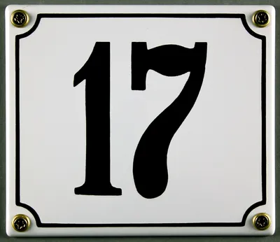 Produktbild von Hausnummernschild 17 weiß 12x14 cm Schild Emaille Hausnummer Haus Nummer Zahl Ziffe