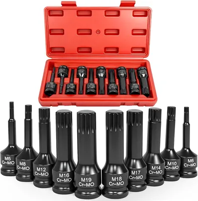 Obrázok produktu pre Súprava viaczubých kľúčov, 10 dielov, M5 až M19, pre momentový a račňový kľúč, pre dielňu