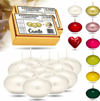 Immagine prodotto di CANDELA ARMONIA Candele galleggianti 12 pezzi Ø 40 mm con OMAGGIO 2x Petali di rosa | Colori festivi Candela galleggiante Casa Natale (Perla)
