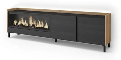 Produktbild von TV-Möbel Holzeffekt schwarz eiche 212x35x61cm Kamin mit Feuereffekt