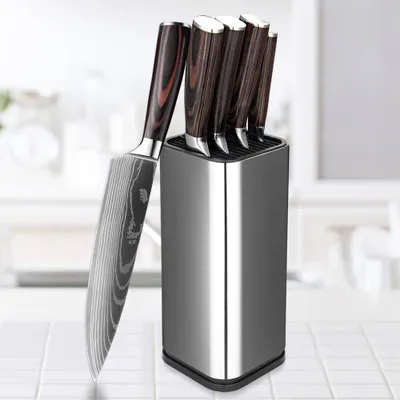 Produktbild von Küchenmesser Set 6-teilig Edelstahl mit Messerblock Kochmesser