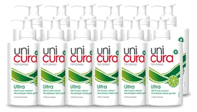 Zdjęcie produktu dla 12 sztuk płynnego mydła Unicura Ultra, pielęgnującego, o pojemności 250 ml – zestaw ekonomiczny