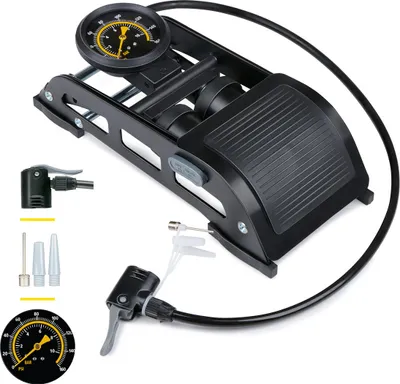 Produktbild von Dunlop Doppel-Fußpumpe mit Manometer für Auto, Fahrrad, Motorrad und Ball - Fahrradluftpumpe mit Schrader- und französischem Ventil Universal