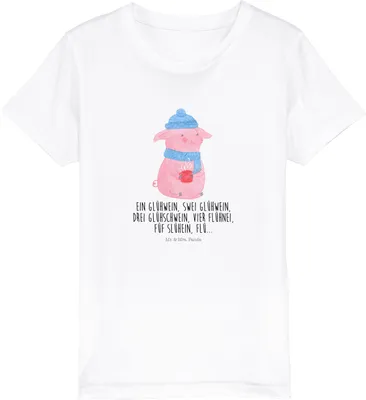 Produktbild von Mr. & Mrs. Panda Kleinkinder T-Shirt Schweinchen Glühwein 9-11 Jahre (134/146) - Weiß - Geschenk, Kinder Jungen, Kindershirt, Spruch, Weihnachtsmarkt, Weihnachten