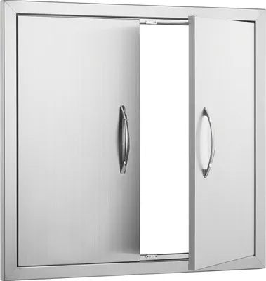 Immagine prodotto di SucceBuy porta di accesso al barbecue, 660 x 609 mm, doppia porta per cucina da esterno, porta da incasso in acciaio inox, porta verticale a parete con maniglie, per isola barbecue, postazione barbecue, armadietti da esterno