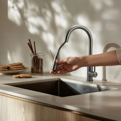 Imagen del producto de Grifo de cocina de acero inoxidable con caño extensible, modelo PS8045-02 Pure.Sink