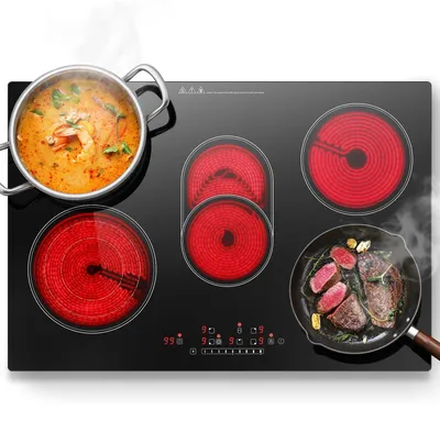 Image de Plaque de cuisson vitrocéramique - Encastrable - 77 cm - 5 zones - 8 500 W -tactile - Sécurité enfants - Sans cadre