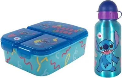 Produktbild von Disney Stitch 2 tlg. Lunch Set Brotdose mit 3 Kammern Alu-Trinkflasche