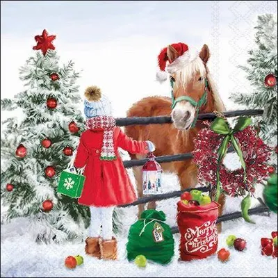 Produktbild von RP 20 Servietten Horse Girl - Mädchen am Weihnachtspferd 33x33cm