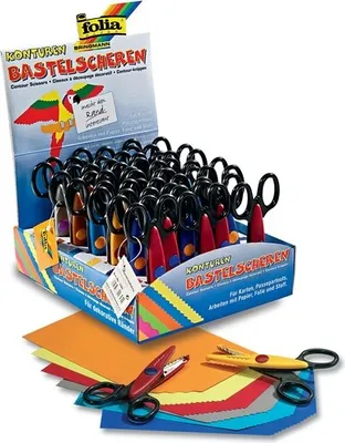 Produktbild von Folia Konturen Bastelschere, in 6 Schnittausführungen, 30-teilig (im Display, 1 Set)