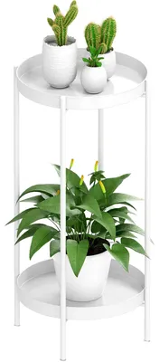 Produktbild von Pflanzenständer für drinnen und draußen, Metall, Blumentopfständer, Tisch, 2-stöckig, hoch, Edelstahl, für Zuhause, Garten, Terrasse, Balkon, Büro, Wohnzimmer, Badezimmer, Ecke (weiß)