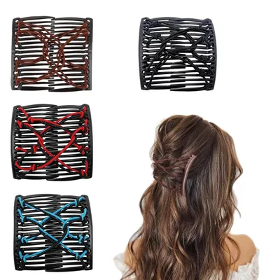 Image de Barrettes à cheveux, élastiques, à double peigne, extensibles, pour cheveux épais, style vintage, réglables, accessoires de coiffure magiques, lot de 4