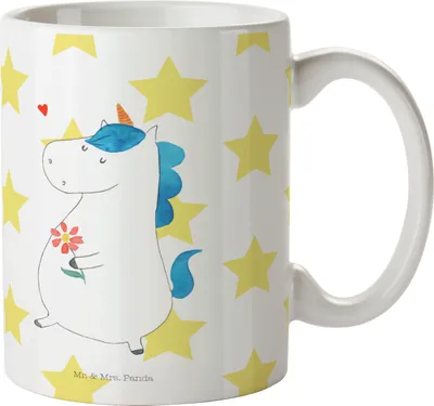 Produktbild von Mr. & Mrs. Panda Kaffeebecher Einhorn Spaziergang - Weiß - Geschenk, Teetasse, Mutter, Becher, Einhörner, Unicorn, Keramiktasse, Freude, Kaffeetasse, Tasse, Henkelpott