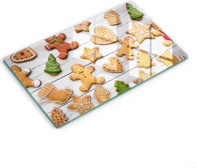 Produktbild von Glasschneideplatte - Herdabdeckplatte - 52x30 cm - Schneidebrett - Spritzschutz - Weihnachtsgingerbrot