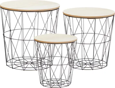 Produktbild von Tisch Set Korb 3er Set - 3 Tische mit 3 Deckeln - Tischplatte: hell (30598)