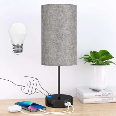 Obrázok produktu pre Stmívateľná lampička na nočný stolík – Dotykové ovládanie – Vytvára atmosféru – S USB nabíjacími portami – Bez špecifikácie – Čierna s lnenou textúrou