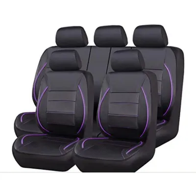 Produktbild von 9-teiliges Auto Sitzbezug Set Universal Kunstleder Schwarz Lila Airbag kompatibel