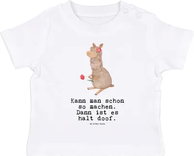 Produktbild von Mr. & Mrs. Panda Organic Baby Shirt Alpaka Blume 12. - 18. Monat - Weiß - Geschenk, , T-Shirt, Lamas, Lama, Baumwollshirt, Spruch, Baumwolle, Babyshirt