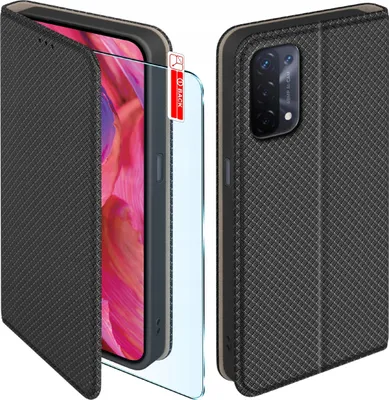 Immagine prodotto di Custodia con patta per Oppo A54 5G | A74 5G Custodia nera con chiusura + vetro 9H