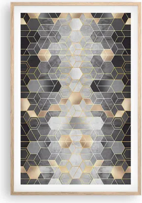 Produktbild von Gerahmtes Poster - Rahmen in heller Eiche - Geometrisch Abstraktion Sechsecke - 61x91,5 cm - Wand Bild - Wanddeko - Wandbilder - Kunstposter - Wandposter - Bilderrahmen - Bilder - P2NPA61x91-4776