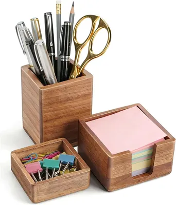 Immagine prodotto di Set di organizer da scrivania 3-in-1, in legno, confezione da 3 pezzi, per l'ufficio