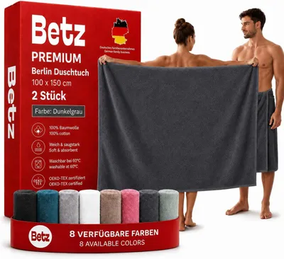 Produktbild von Betz Maxi Duschtuch Berlin 2 Stück – großes Frottee Duschtuch 100x150 cm- 100% Baumwolle – saugstark & weich- hochwertiges Handtuch- Farbe dunkelgrau