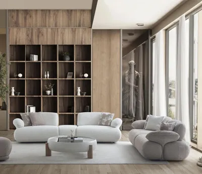 Obrázek produktu pro Bílá obývací sestava Elegantní látková pohovka Designový konferenční stolek