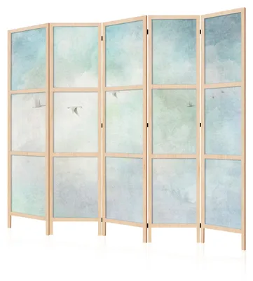 Produktbild von LUMASOUL Japanische Trennwand Paravent Raumteiler 225x172 cm Blumen5 teilig Dekorativ, Shoji-Stil, faltbar, freistehend, als Sichtschutz für Wohnräume
