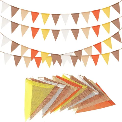Image de Guirlande de fanions pour l'extérieur, couleur jaune, lot de 4, 48 fanions, tissu résistant aux intempéries, dimensions 13x17 cm