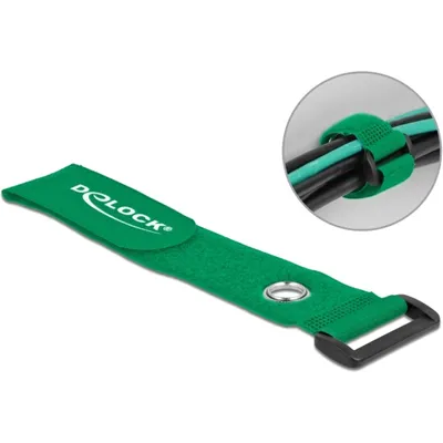 Produktbild von DeLOCK Klett-Kabelbinder mit Schlaufe und Befestigungsöse L 280 x B 38 mm grün 3 Stück, Kabelbinder mit Klettverschluss, Grün, 280 mm, 38 mm, 3 Stück(e)