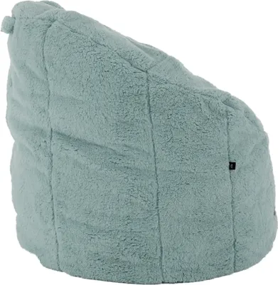 A mint green beanbag chair.