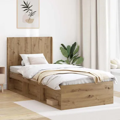 Imagen del producto de Maison Exclusive: Estructura de cama con espacio de almacenamiento y cabecero en roble artesanal, 90 x 200 cm
