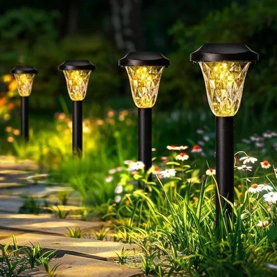 Immagine prodotto di Set di 8 luci da esterno a energia solare, bianco caldo, impermeabili, per terrazza